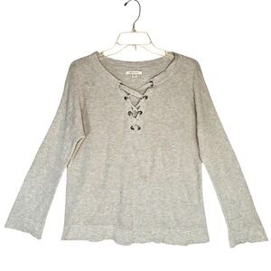 American Eagle Women's Lace-Up Waffle‎ Knit Bell Sleeve Top Medium Gray Thermal
